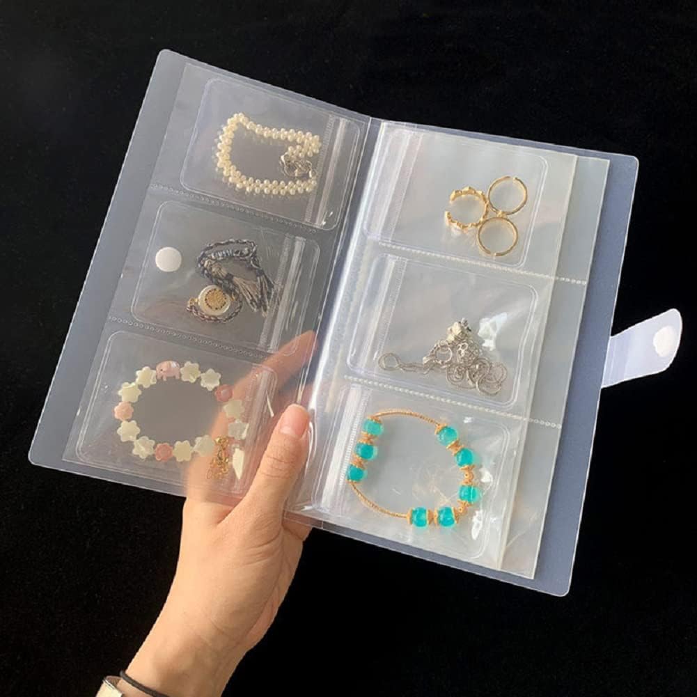 Transparent Jewelry Storage Book, 84 Grid Jewelry Organizer Album Anti Oxidation Small Jewelry Earring Necklace Ring Storage Booklet Holder Display Case With 30 Zipper Bag for Displaying & Collection