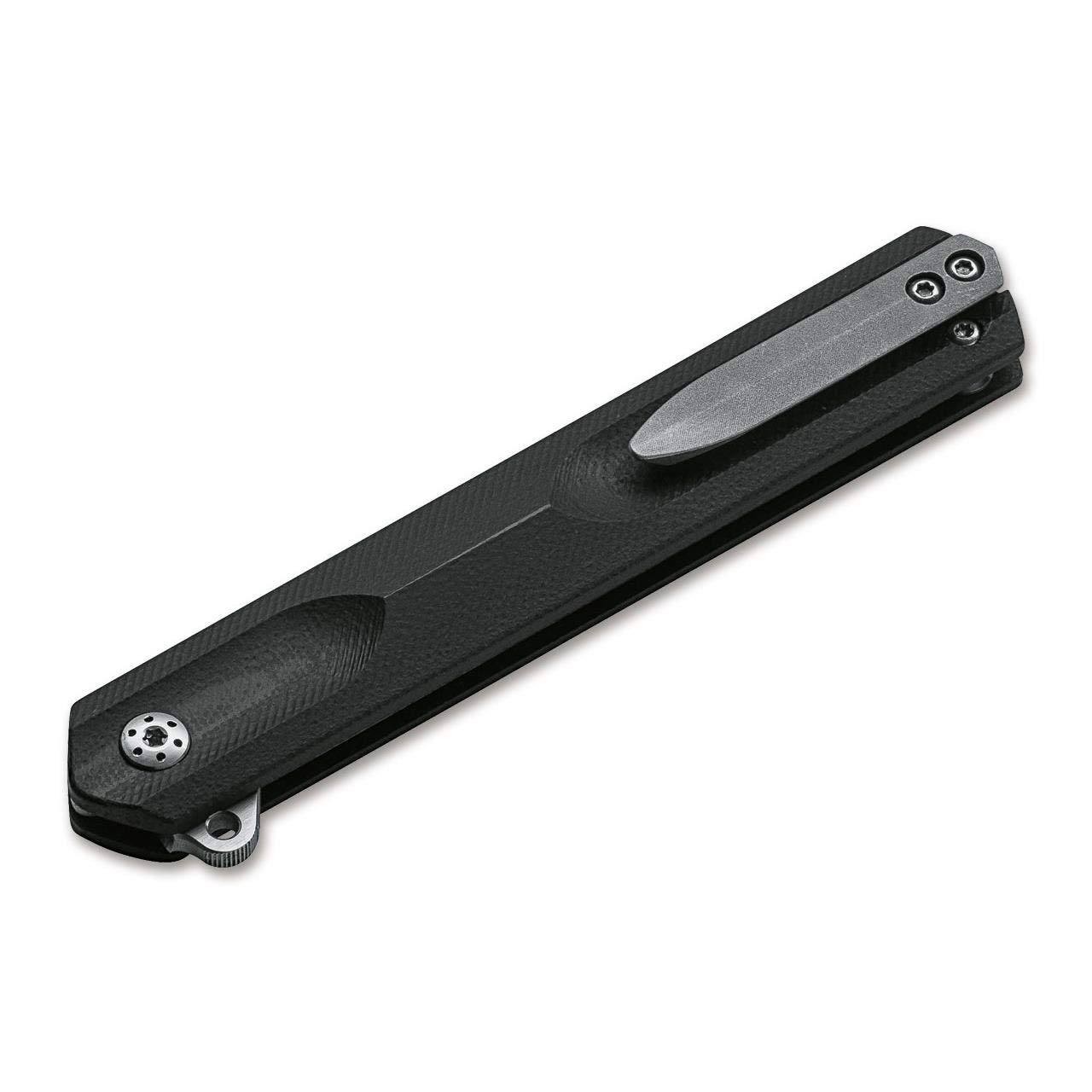 BÖKER PLUS® Kyoto - klappbares Gentleman Taschenmesser mit Clip - Flipper Einhandmesser mit D2 Droppoint Klinge - schmales Klappmesser mit G10 Griff schwarz im Japan Stil mit Etui