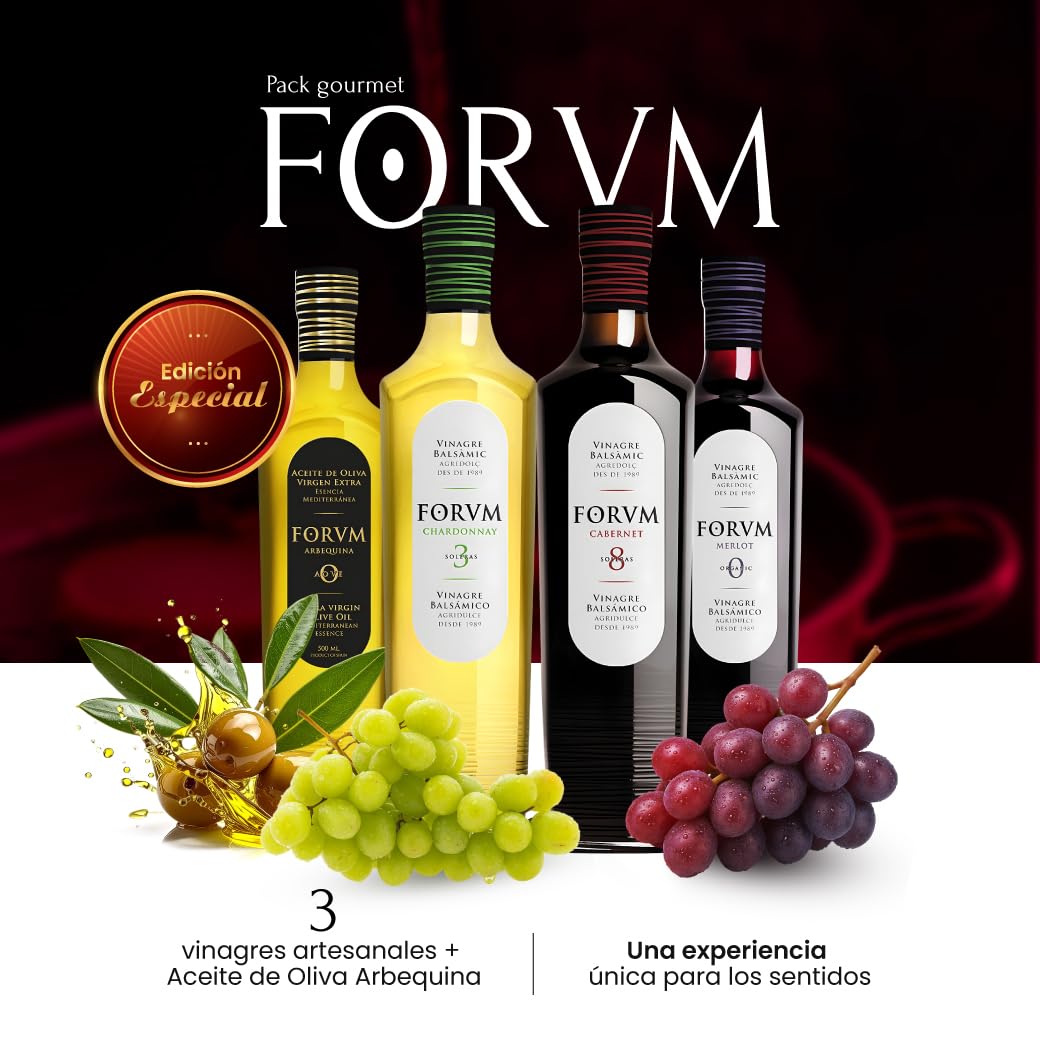 FORVM Pack 3 Vinagre Balsámico + Aceite de Oliva Virgen Extra - Vinagre de Vino Tinto, Vinagre de Vino Blanco, Aceite Oliva Virgen Extra Premium - Pack Completo para tu Cocina - 500ml de Cada Producto