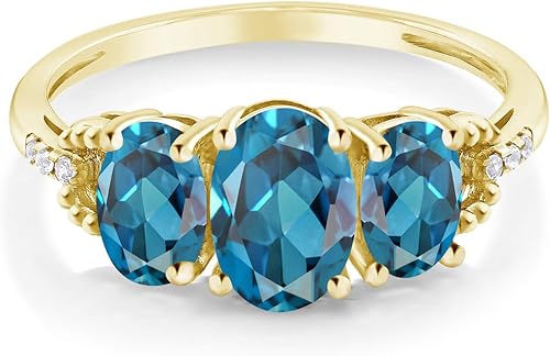 Miniatura 3 de Gem Stone King Anillo de compromiso de oro amarillo de 10 quilates con topacio azul Londres y diamantes 2.22 qttw Anillo de compromiso de