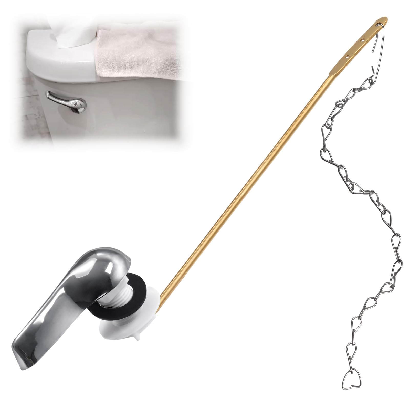 GOLD DEER Toilet Handle Lever Flush Replacement Universal Front Mount Toilet Handle Flush Handles Replacement Kit with Stainless Steel Flapper Chains,Gold