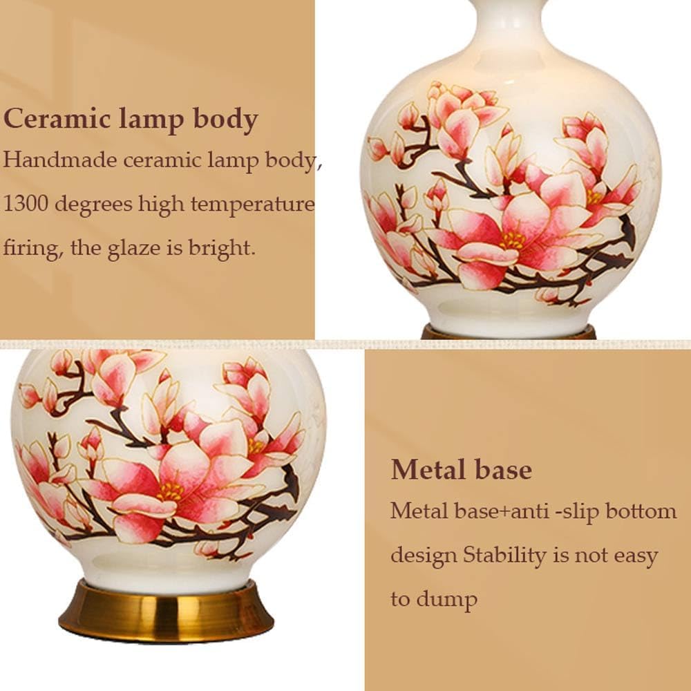 Lámpara De Mesa Cerámica Plum Blossom - Noche Tela Elegante Para Decoración Hogar, Sala Estar Y Hotel Iluminación Interior E26