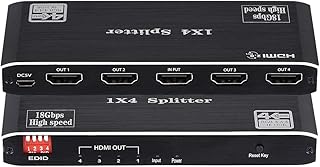1x4 HDMI Splitter, 4K 60Hz 1 in 4 Out HDMI Splitter Audio Video Distributor Box Support Full Ultra HD, 3D, HDR, Compatible for HDTV, Blu-Ray, DVD, Xbox, PS4 Etc