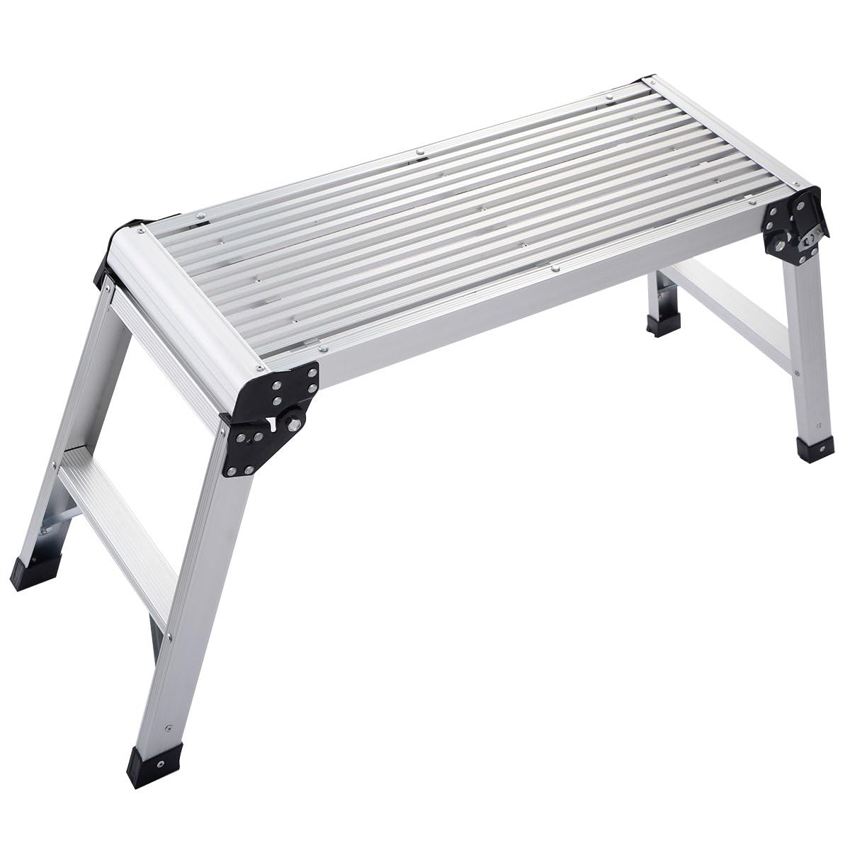 FANTASK Plateforme de Travail Pliable en Aluminium avec serrures de sécurité, marchepied - Capacité de Charge de 150 kg - avec Tapis antidérapants - Escabeau pour Atelier, Maison, Bureau et Garage