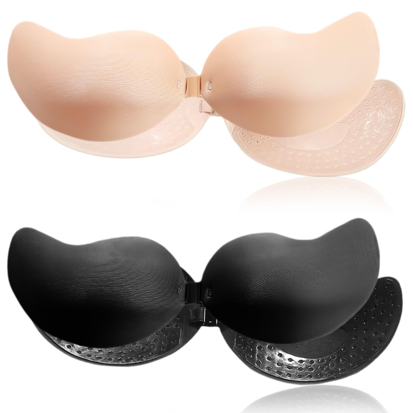 nvgod 4 Pcs Invisible Bra for Women,Backless Bra for Woman with Buckle,2 Pair Beige and Black Color Backless Bras,Reusable Seamless Strapless Adhesive Bras Suitable for Deep V Off-The-Shoulder-picture-26