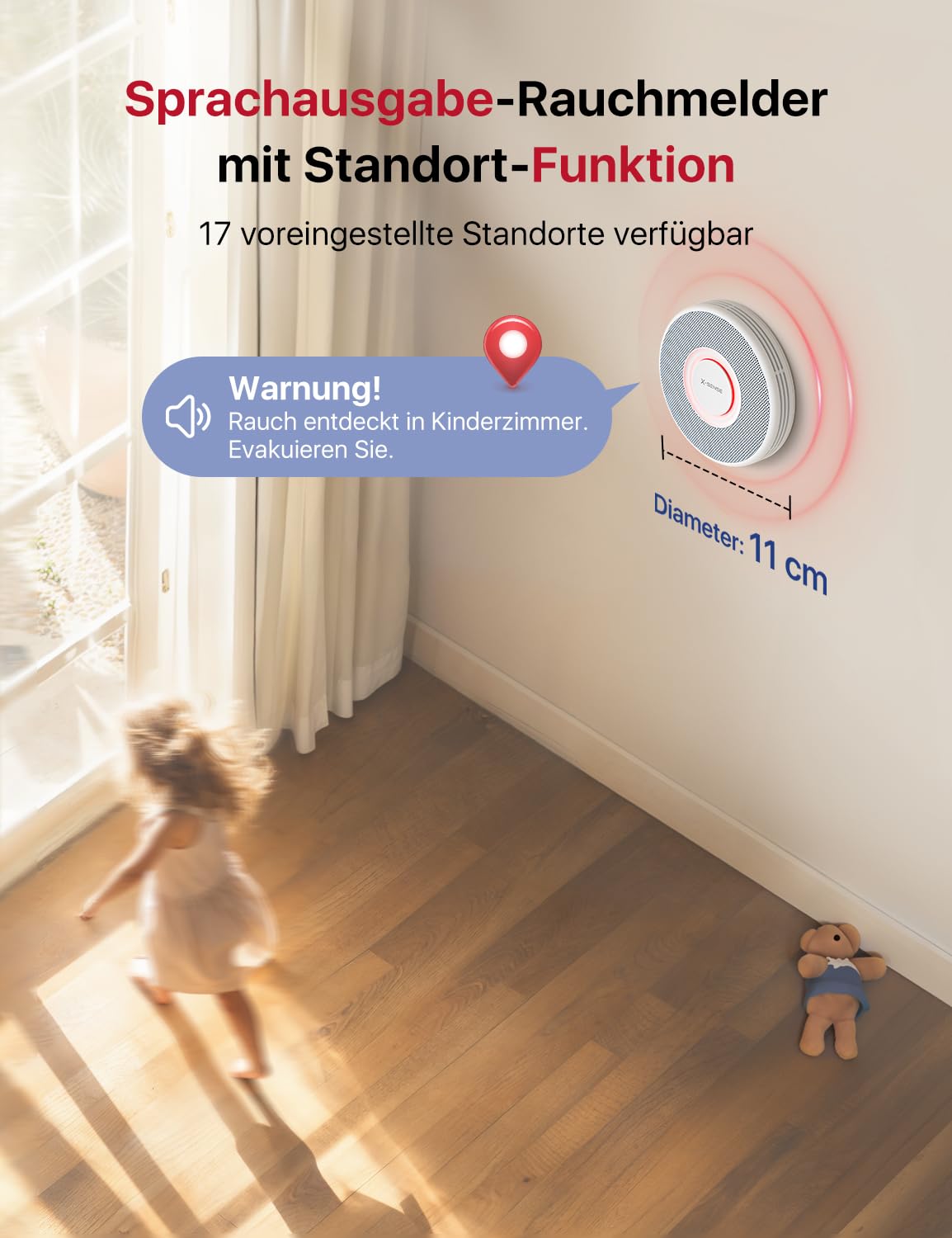 X-Sense Smarter Rauchmelder WLAN mit Sprachausgabe und 17 Standorten, Feuermelder, Rauchmelder vernetzt, 33 mm, Brandmelder mit SBS50 Basisstation, XS0B-MR61, 6 Stück