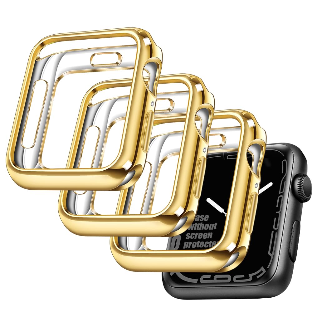 top4cus 40mm Case Soft Flexible Lightweight Anti-Scratch Overall Protective 40mm Iwatch Waterproof Cover Case Shiny Workout Shockproof Bumper Compatible with Apple Watch Series 6/SE/5/4 - Gold — view 42