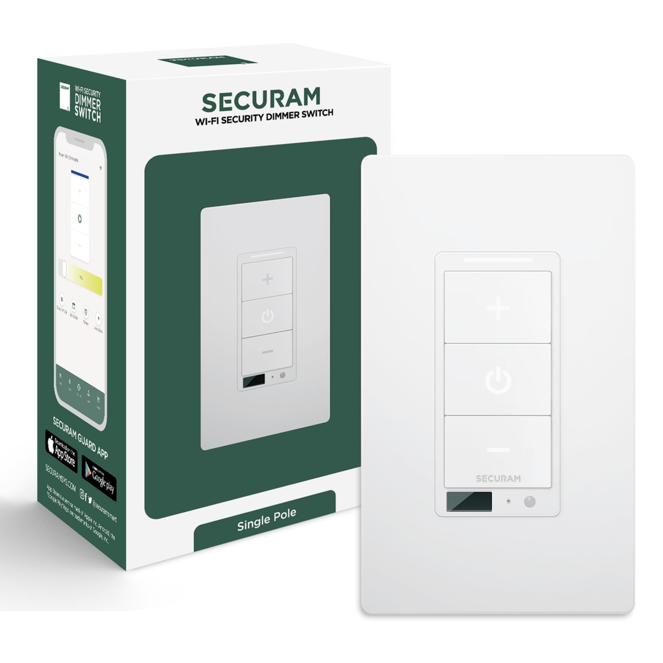 SECURAMWi-Fi Security Dimmer Smart Light Switch, Motion Sensor Light Switch, Motion Detection, Neutral Wire Required, Single Pole, No Hub Required, Voice Control via Alexa or Google Assistant