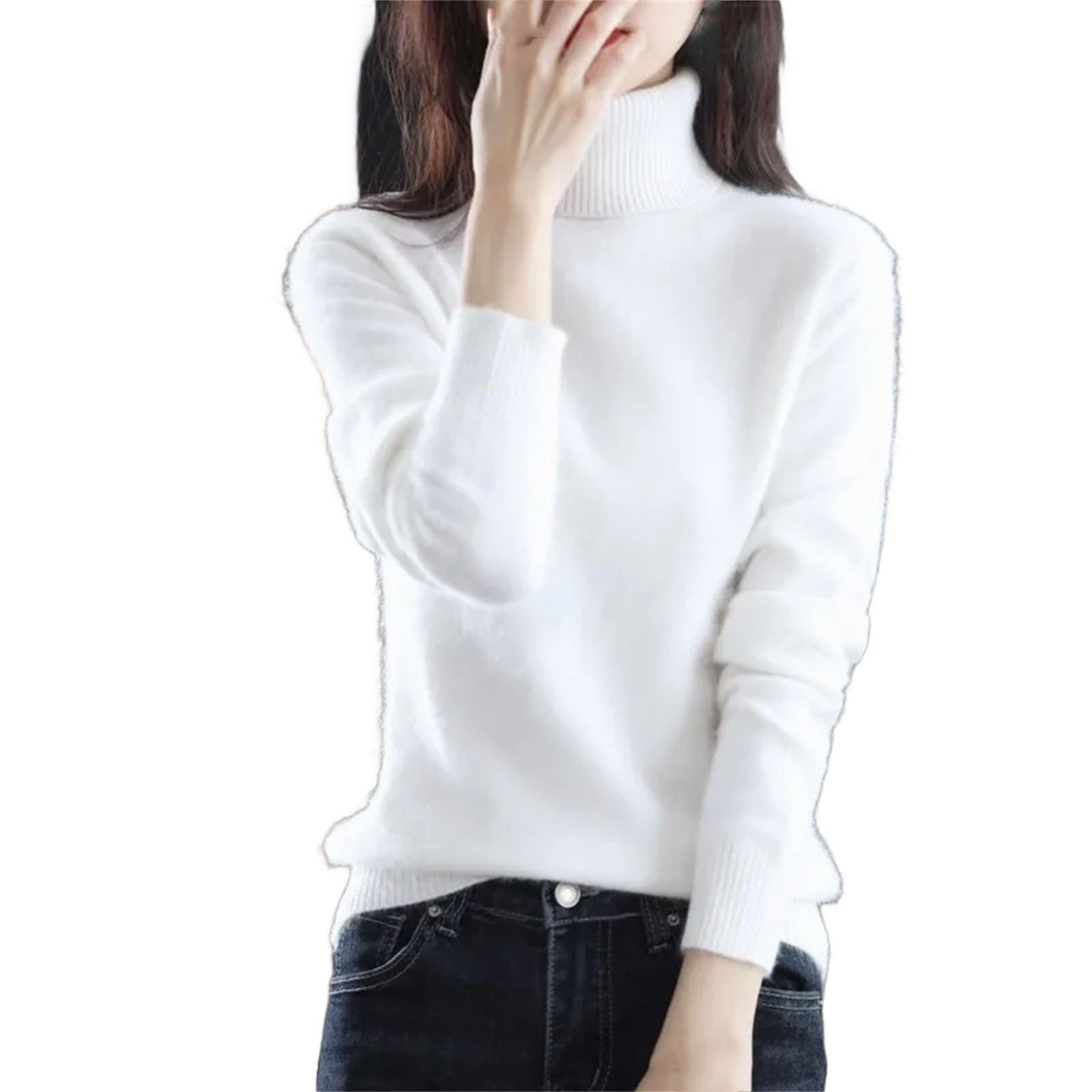 Womens Winter 100 Percent Mink Cashmere Sweater High Neck Knitted Pullover Loose Korean Warm Top