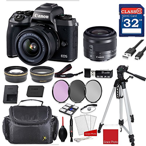 Canon EOS M5 Digital Camera (Black) with Canon EF-M 15-45mm f/3.5-6.3 is STM Lens (Graphite) +Accessory Bundle