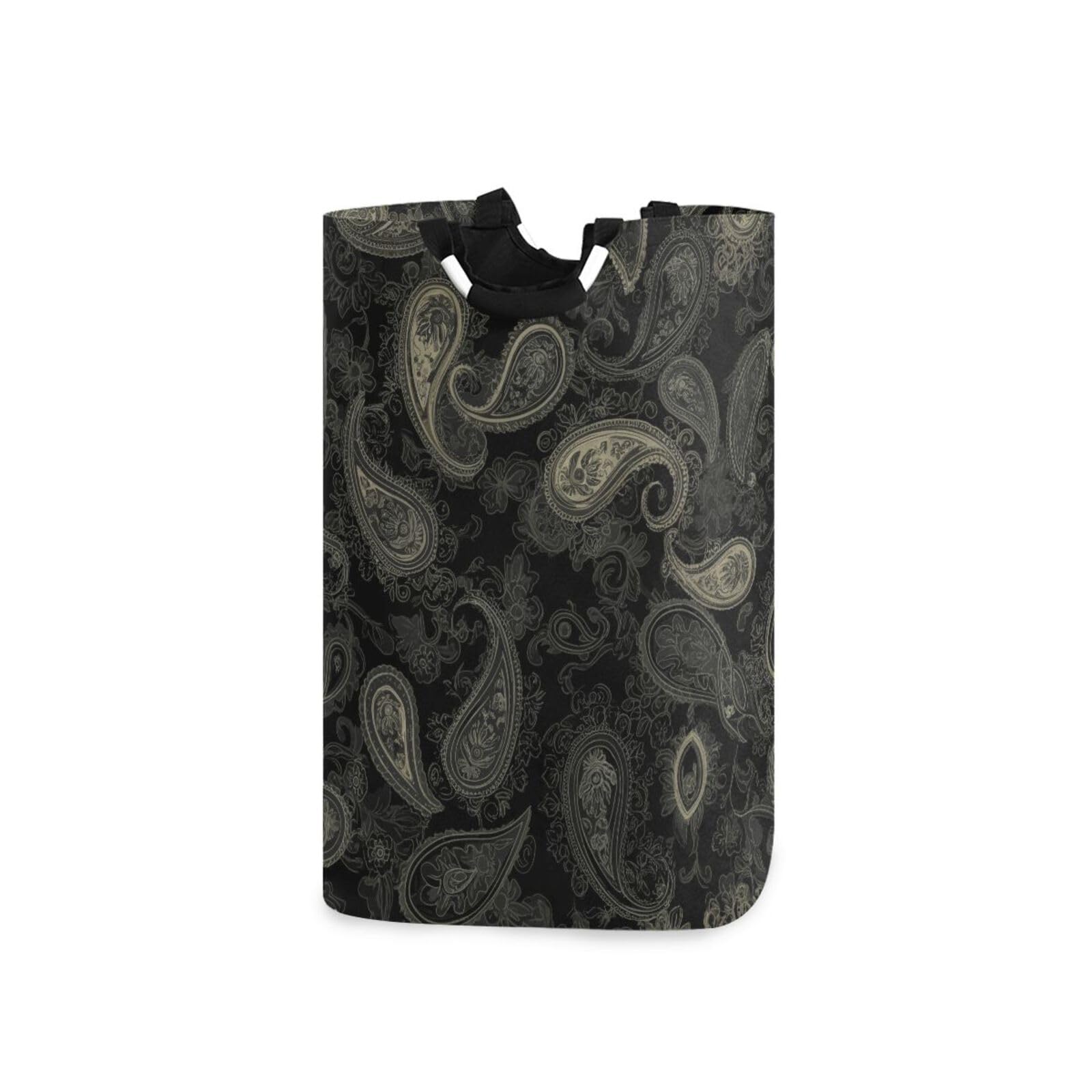 Jihqo Laundry Hamper Basket Black Paisley Dark Print Collapsible Nursery Storage Bin Waterproof Clothing Baskets for Home Bedroom Bathroom Washing Room