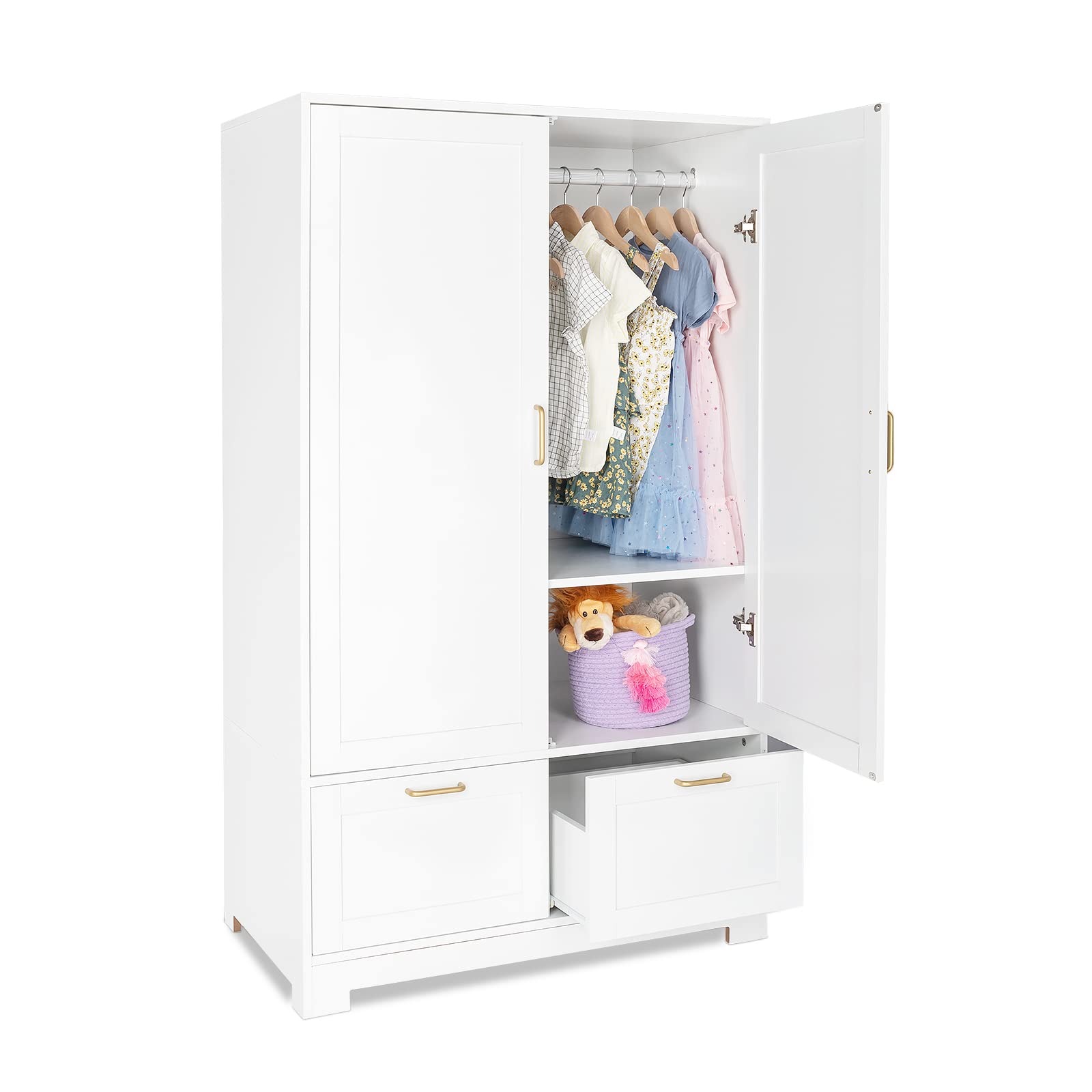 VINGLI 35" Wide White Armoire Wardrobe Closet with Adjustable Shelves and Drawers, Freestanding Closet Wardrobe Cabinet, Bedroom Armoires and Wardrobes with Doors for Kids' Room, Dorm