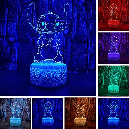Amroe Anime Figure Stitch Lilo And Stitch Character 3D Led Optical Illusion Decoration Table Lamp 16 Colors Remote Control Visual Night Light Easter Xmas Birthday Gifts For Boys Girls Kids Child #TOP3