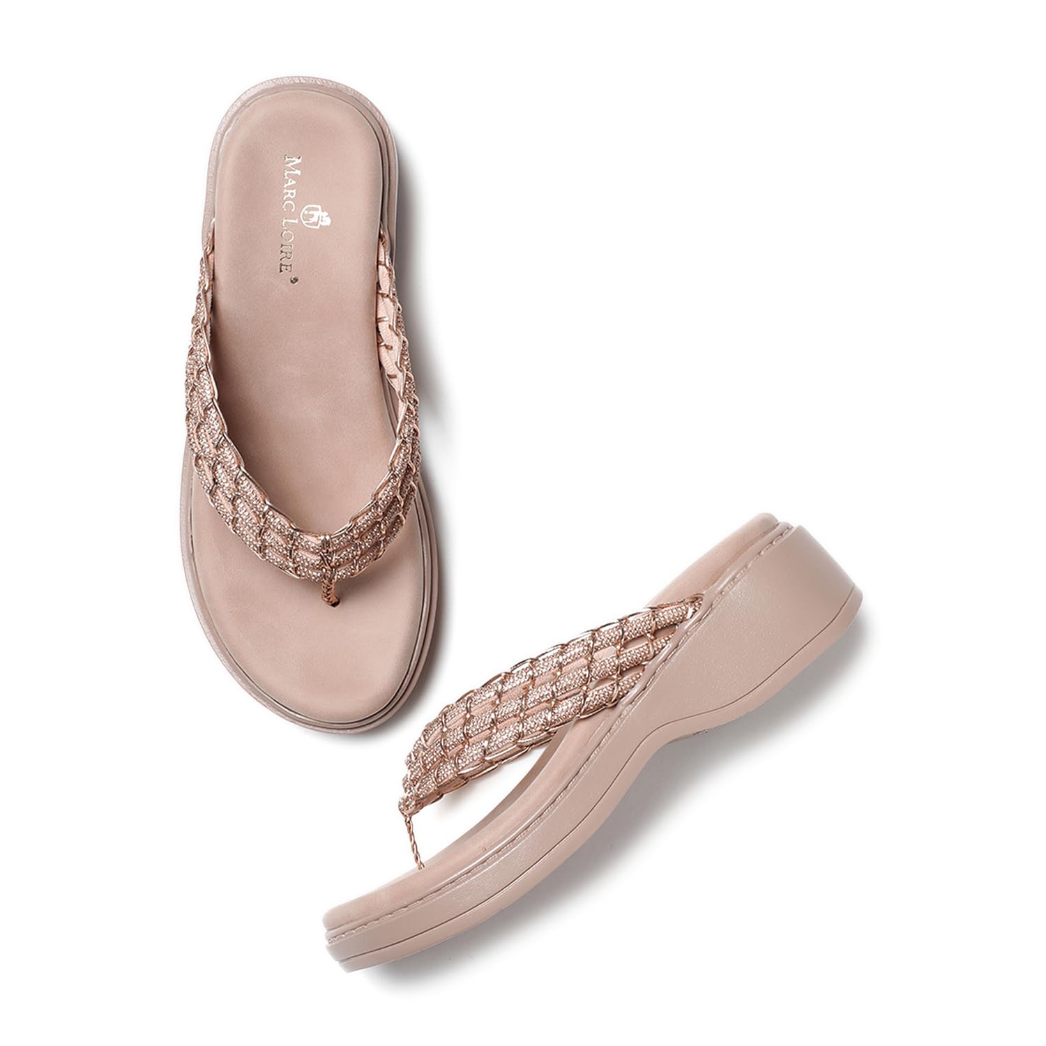 Marc Loire Womens Embellished Slip-On Platform Heel Fashion Sandal for All Occasion (Rose Gold, 5) (B0D4J385NY) Amazon Price History, Amazon Price Tracker