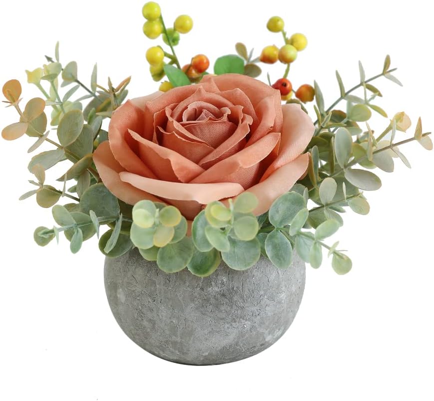 Artificial Flowers Kit with Pot, Combination of Fake Silk Orange Roses and Greenery,Small Plant Potted Decor for Offices,Bookshelf,Bedroom, Living Room,Party,Wedding Decorations Artificial Flowers Kit with Pot, Combination of Fake Silk Orange Roses and Greenery,Small Plant Potted Decor for Offices,Bookshelf,Bedroom, Living Room,Party,Wedding Decorations