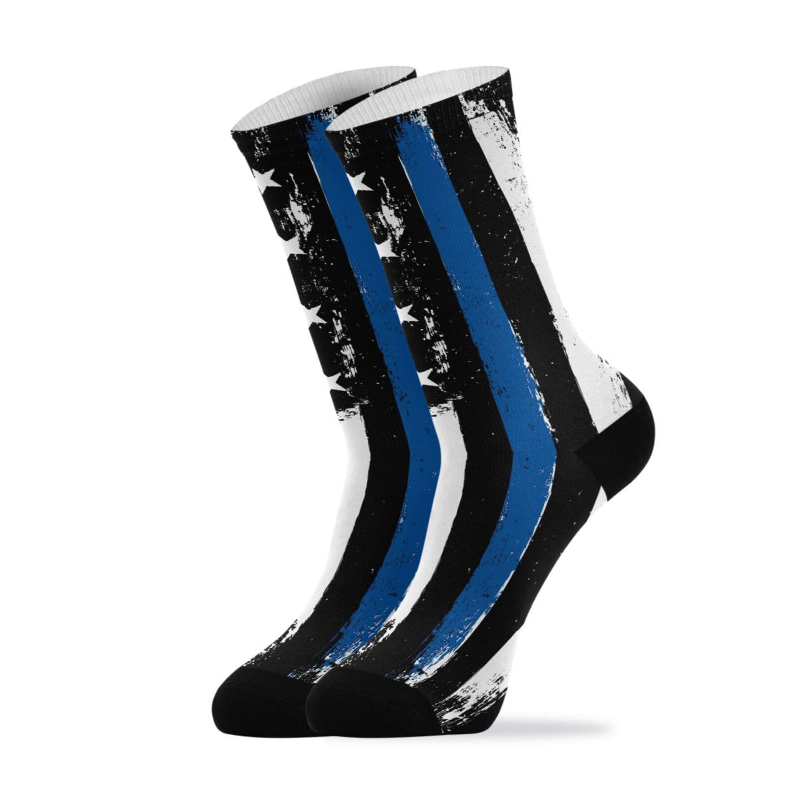 Black Flag and Police Blue Line Unisex Casual Calf Socks Cute Novelty Crew Socks Fun Dress Socks for Women Men