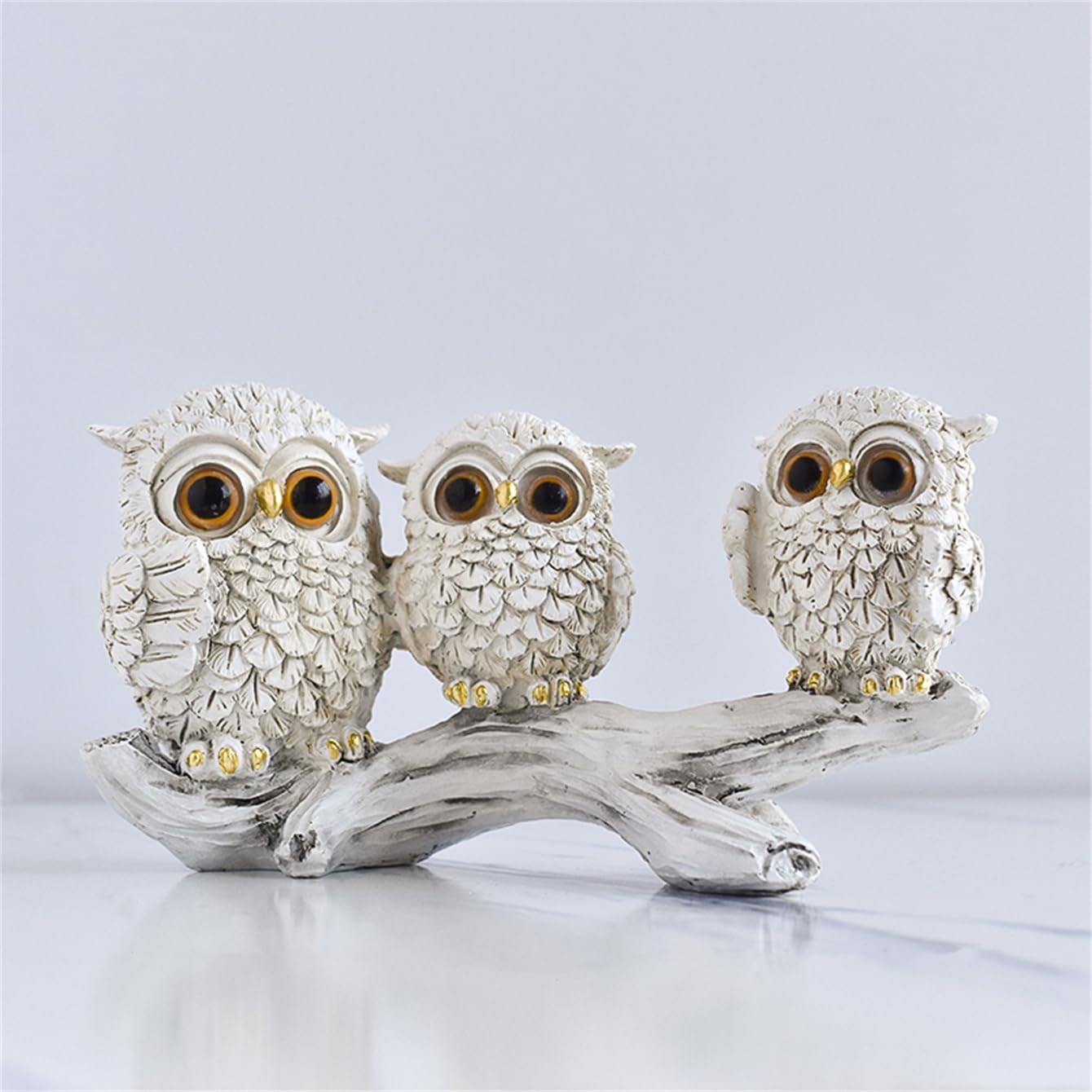 ODMYZG Owl Figurines,Cute Owl Statue,Small Decor Items,Sculpture Ornament for Home Office Tabletop.Gifts for Owl Lover. (White owl C)