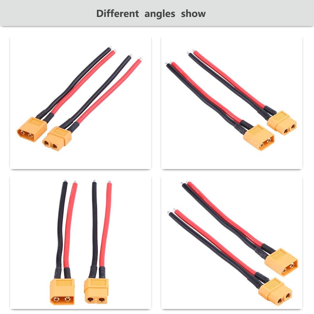 GTIWUNG Lot de 2 adaptateurs mâles XT-60 vers femelle XT-60 XT60 FPV 14 AWG Câble d'extension XT60 pour batterie RC Lipo FPV Drone, 2 paires XT60 connecteurs