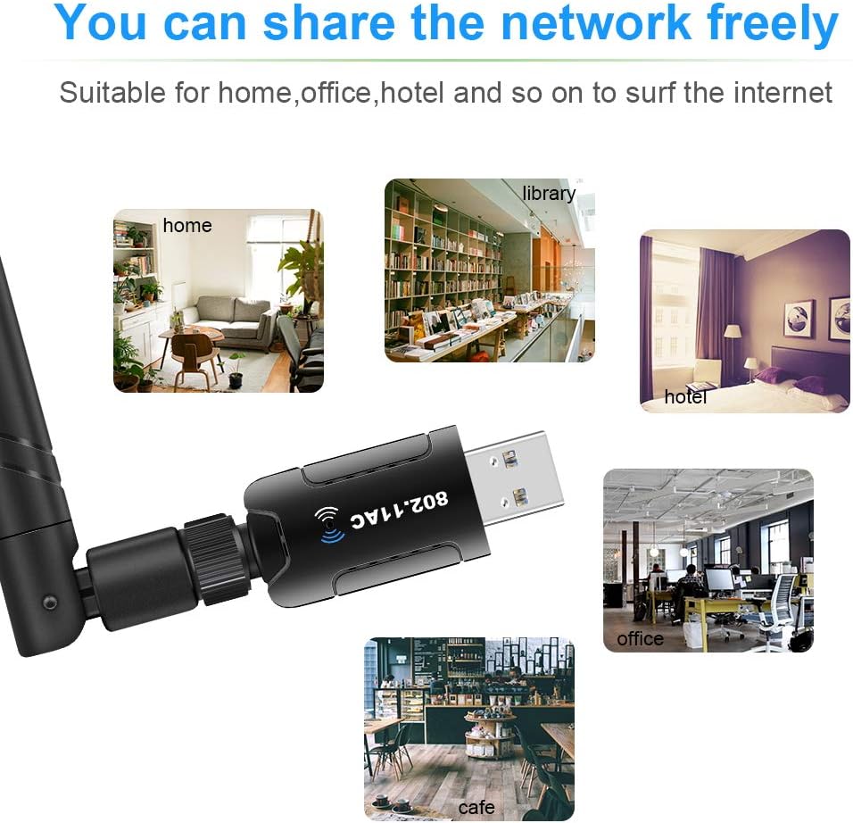 WiFi Adapter for PC, QGOO 1200Mbps USB 3.0 Wireless Network WiFi Dongle with 5dBi Antenna for Desktop/Laptop, Dual Band 2.4G/5G 802.11ac, Support Windows 11/10/8/8.1/7/Vista/XP