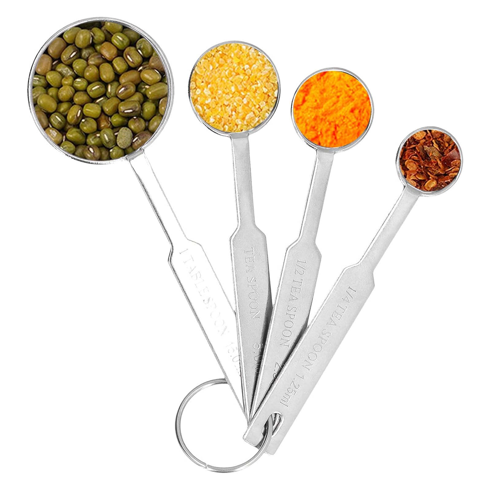 Set of 4 Different Volume Stainless Steel Durable Portable Measuring Spoon Set 1.25ml, 2.5ml, 5ml and 15ml Engraved Measurements
