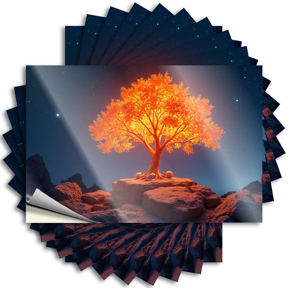 Fzfn Colour A Glowing Tree Stands On A Rocky Outcrop Under A Starry Night Sky. Room Decoration Vintage - Decal Window Waterproof Decal(6X9cm)
