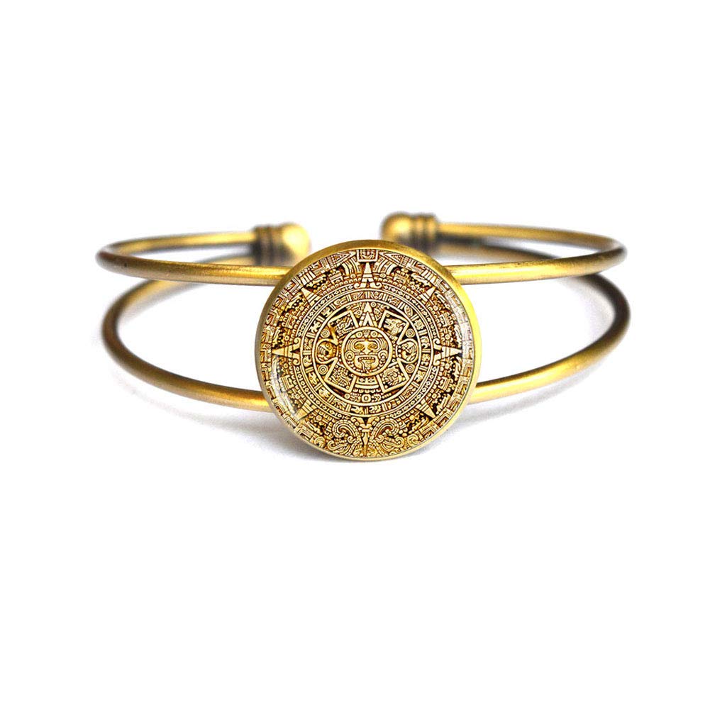 Mayan Calendar Pedant, Mayan Calendar Jewelry, Aztec Calendar Bangle, Mayan Bracelet, Mayan Jewelry, Glass Dome Bracelet, Mens Bangle,M253