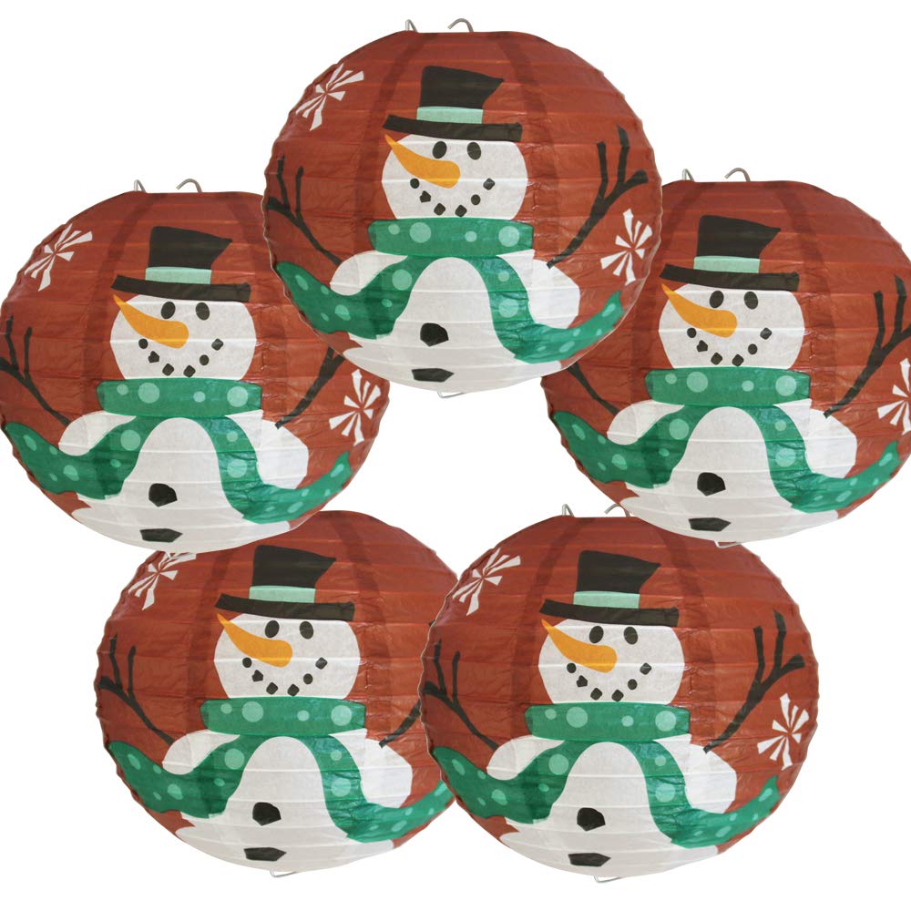 Time to Sparkle 5 Pack Tissue Round Paper Lanterns Lamp Shade Party Decoration- Lantern Snowman, 8"(20cm)