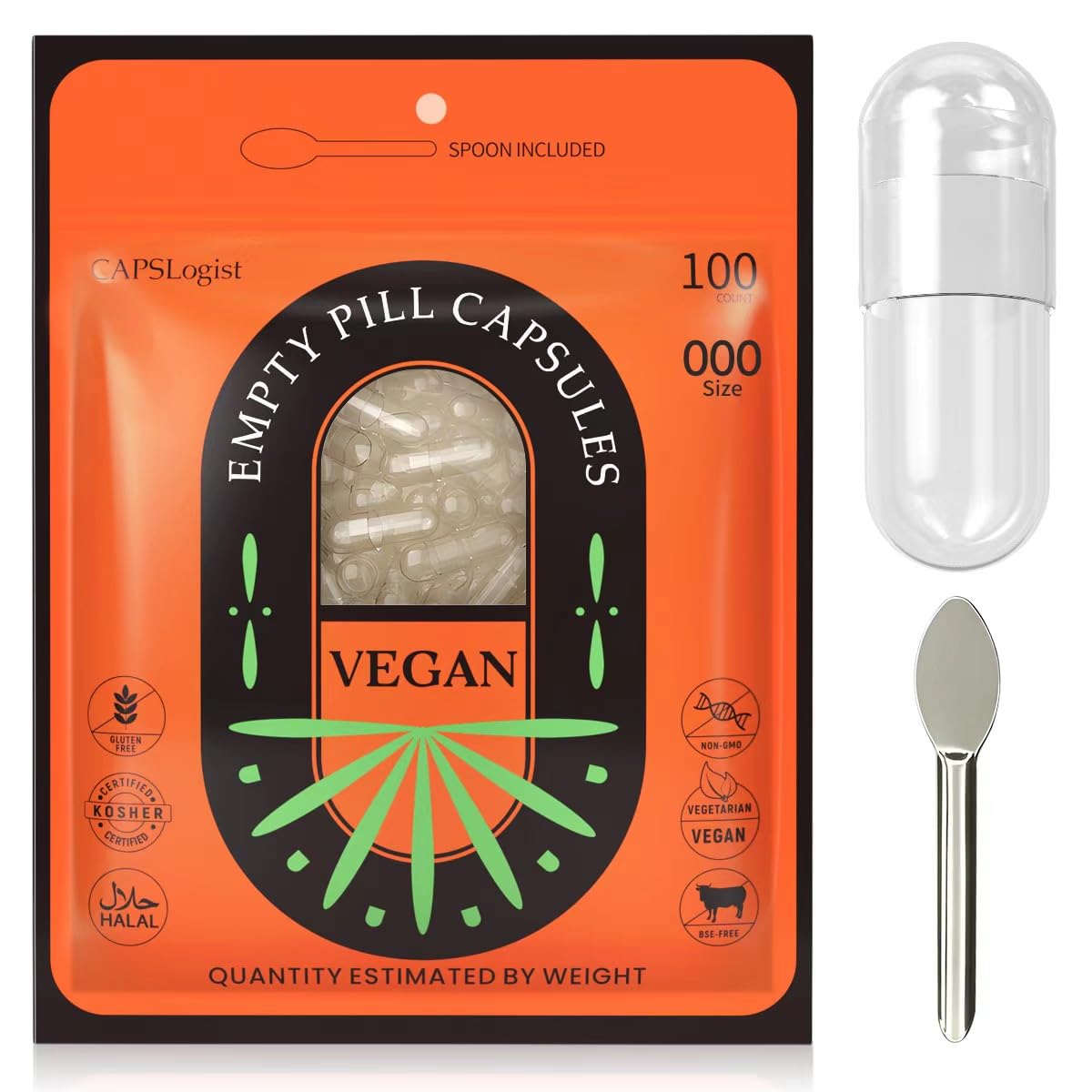 CAPSLogist Cápsulas vazias vegetarianas HPMC transparentes tamanho 000, 100 cápsulas