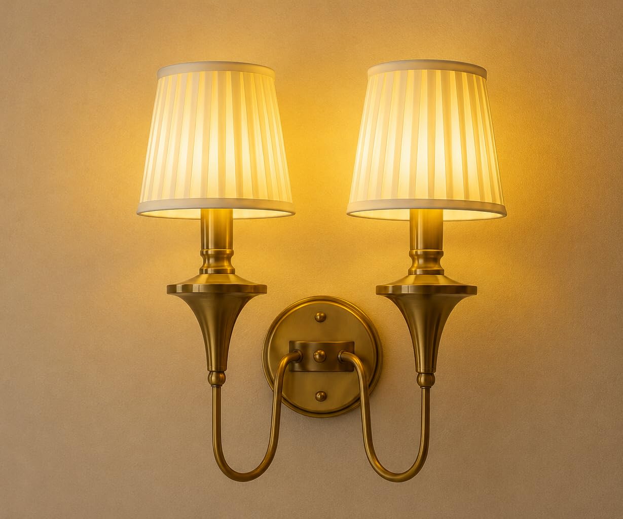 Laxmi Lights Moderrn Antique Gold 2-Light Wall Sconce with Pleated Fabric Shades, Elegant Double Wall Lamp for Living Room, Bedroom, Hallway-image-28