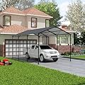 Metal Carport 10 x 15 FT, Heavy Duty with Galvanized Steel Roof & Frame, Outdoor Metal Garage Canopy Storage Shed, Weatherproof Shelter for Car, Truck and Boat, Gray