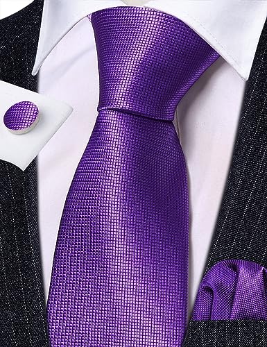 Image of Barry.Wang Plain Men Silk Ties Extra Long Satin Necktie for Wedding Business Handkerchief Cufflinks Set Solid Colors