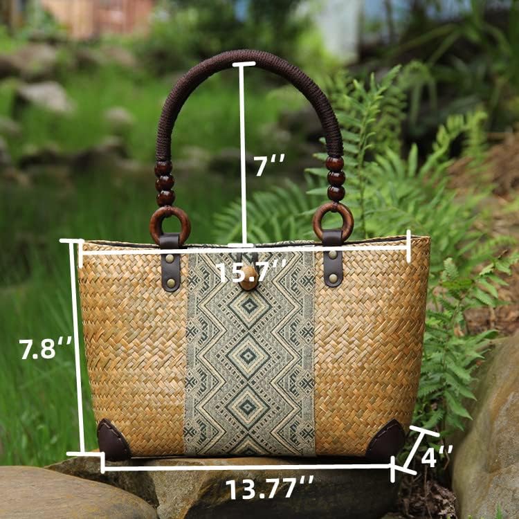 Image of Straw Bag for Women, Summer Beach Handmade Rattan Tote Bag, Boho Retro Straw Woven Handbag, Large Beach Vacation Bag (Natural)