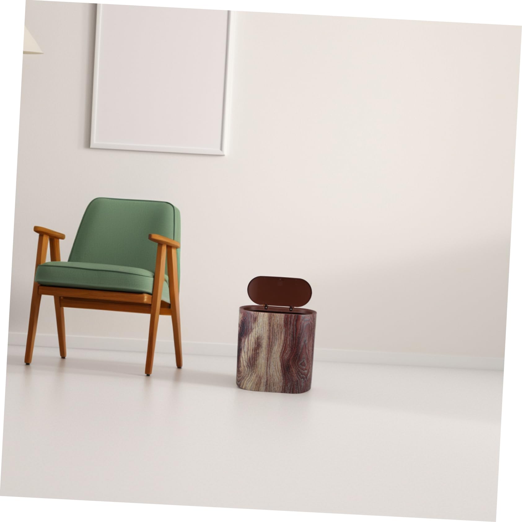 KOMBIUDA Papelera de Plástico Marrón con Veta de Madera y Tapa, Diseño Delgado y Elegante para Baño y Oficina, Fácil de Limpiar y Uso Prolongado