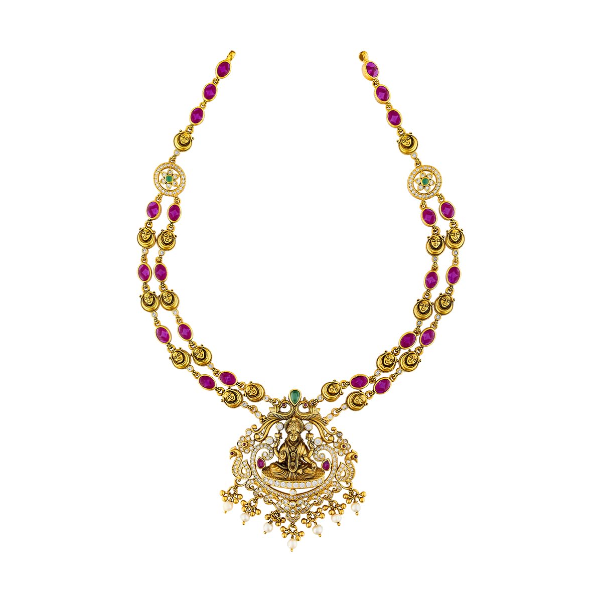 kushal's Fashion Jewellery Ruby-Green Oxidised Gold Plated 92.5 Silver Temple Necklace for Women | Adjustable Thread | Festive & Special Occasion Jewellery - 452269-picture-20