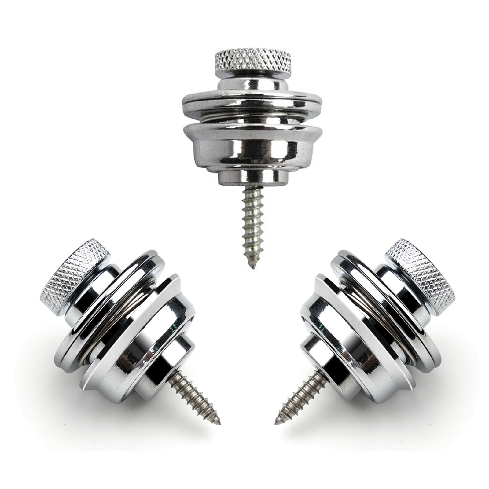 3PCS Silver Guitar Strap Locks, Metal Flat Round Head Strap Locks, Buttons Security Quick Release, Heavy Duty Strap Lock Set for Electric/Classic/Acoustic Guitar, Bass