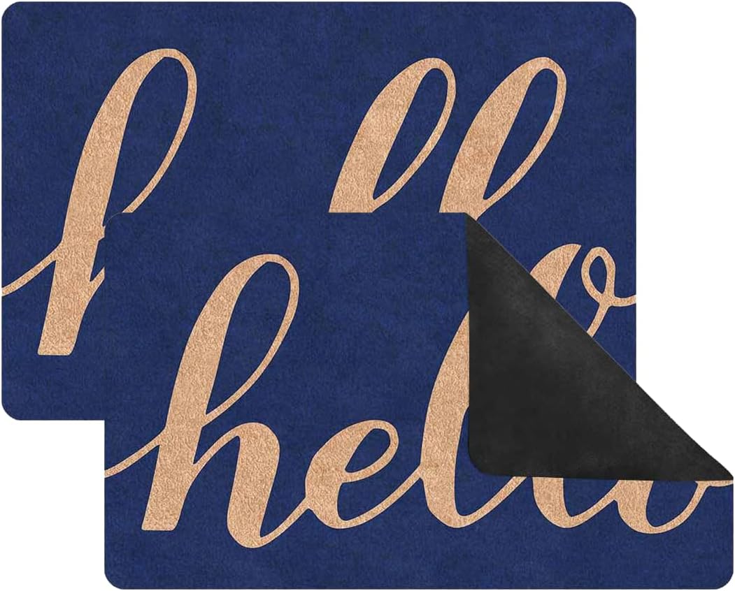 2PCS Blue 'Hello' Welcome Doormat for Front Door,Summer Home Decor,Low-Profile Switch Rug Porch Door Mat Floor Mat for Indoor Outdoor RV 24"x16"