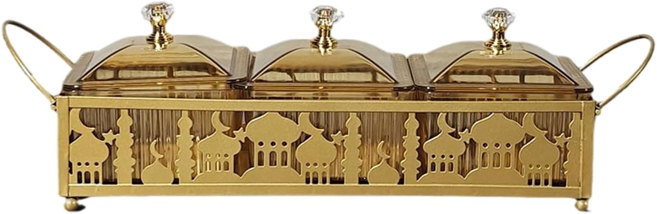 Dessert Tray for Ramadans Festival Decoration Desktop Snacks Storage Box Golden Serving Dish Muslims Party Supplies Festive Food Display