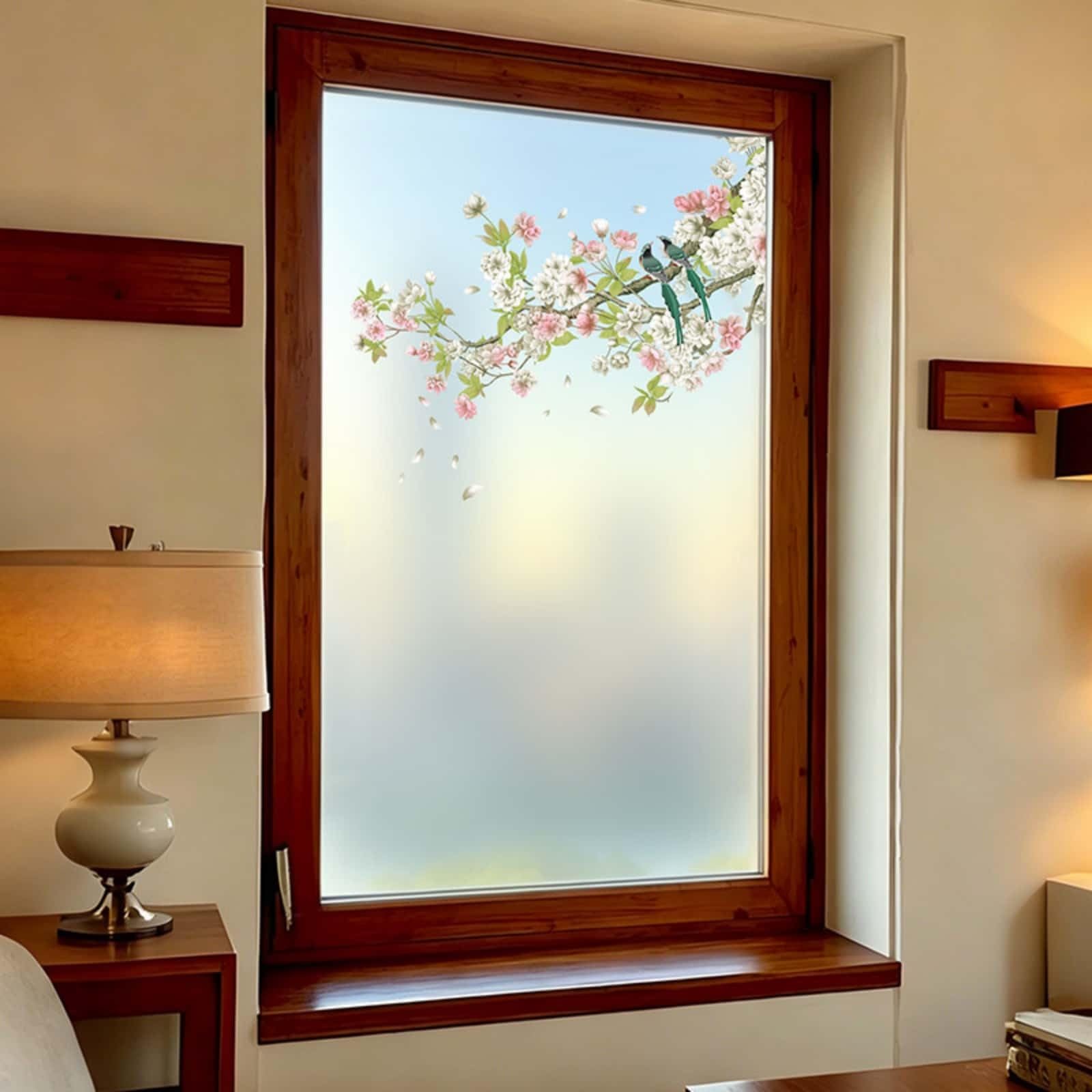 Vinilo Adhesivo Cristal Decorativo Flor Rosa Blanca Vinilos para Cristales Privacidad Estatico Anti UV Reutilizable para Oficina Dormitorio Sala de Estar Vinilo para Ventanas