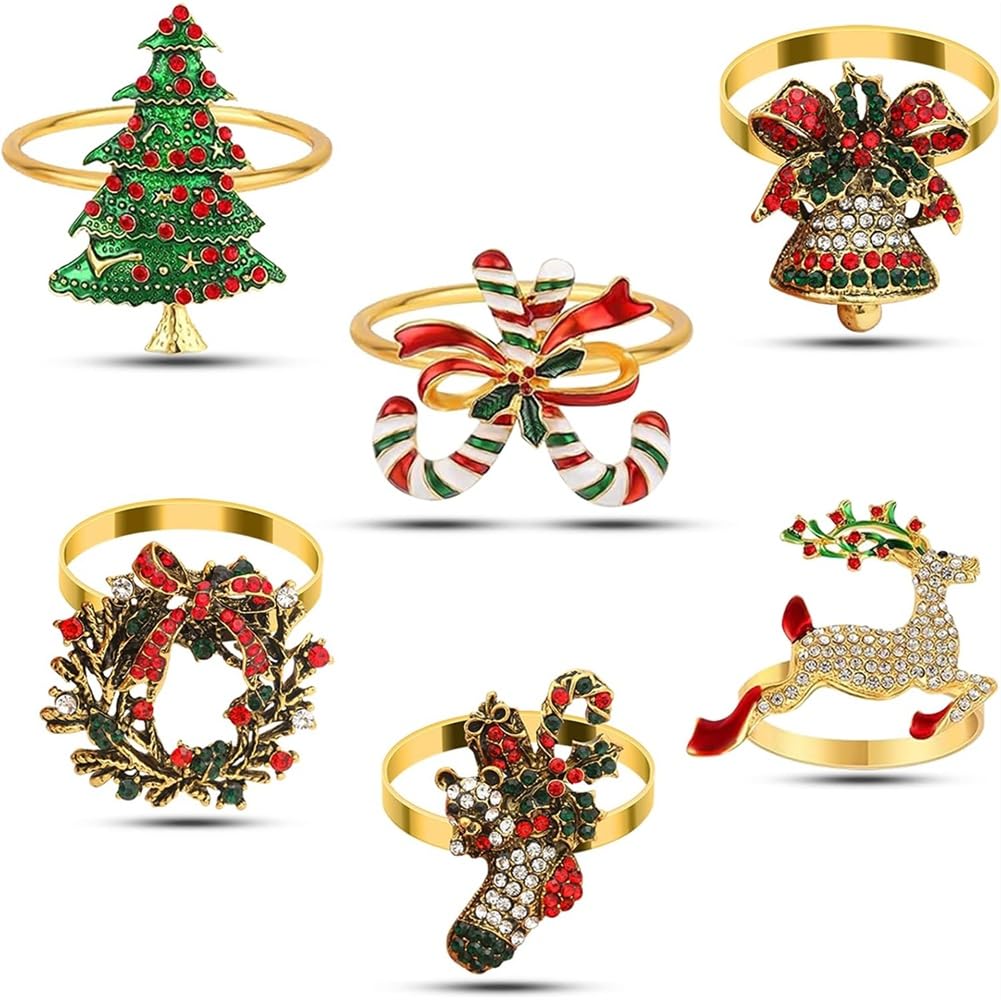 IJSDNVJNDX Metal Napkin Ring Holder Bluk 6pc Christmas Napkin Rings Set for Xmas Party Favor Holiday Winter Dinner Table Decoration