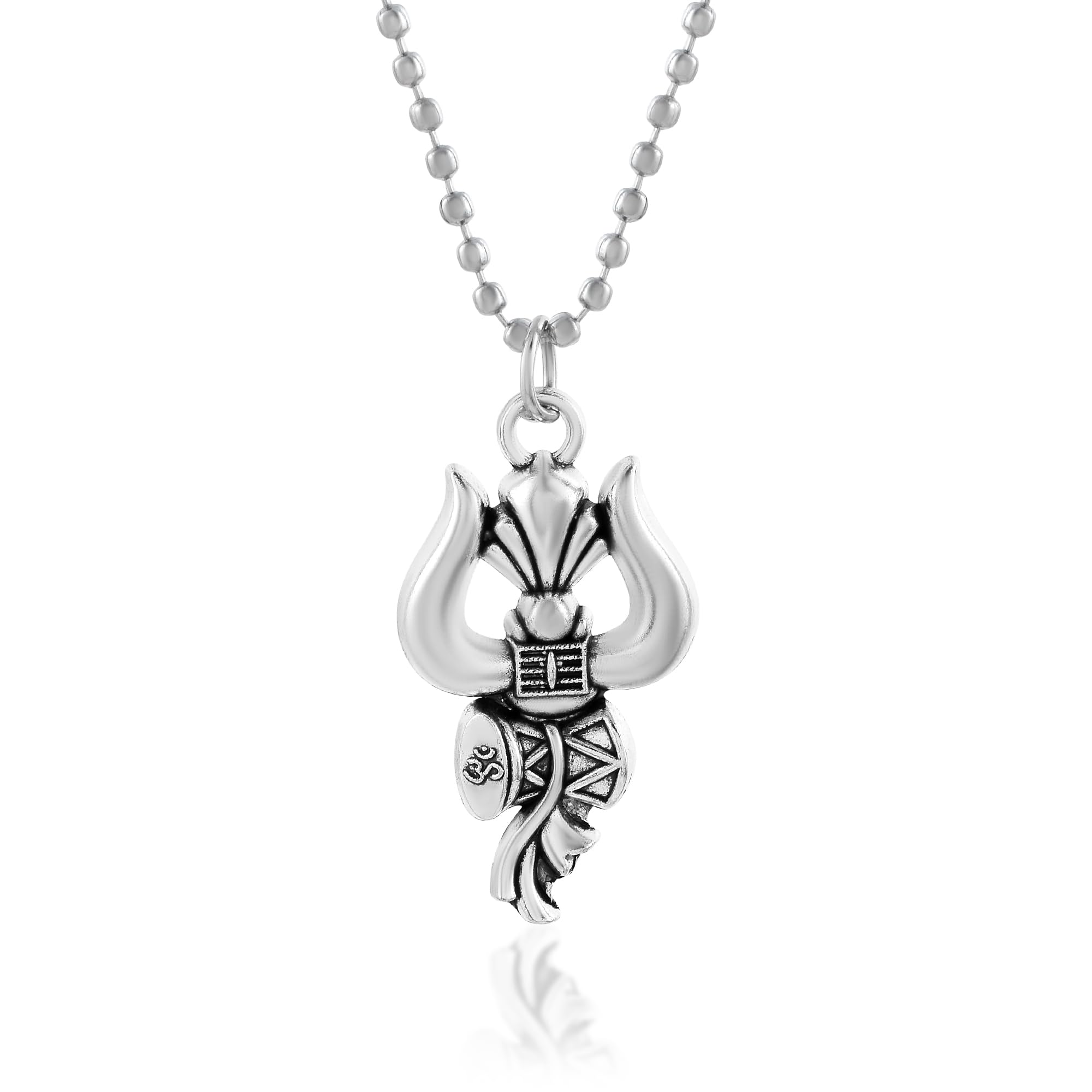 morir Silver Plated Brass Lord Shiva Trishul and Damru Pendant With Chain Temple Jewellery For Unisex-picture-17