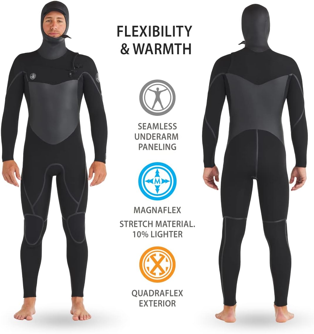 Body Glove Men's Phoenix 5.5/4.5mm Chest-Zip Long Sleeve Hooded Full Wetsuit