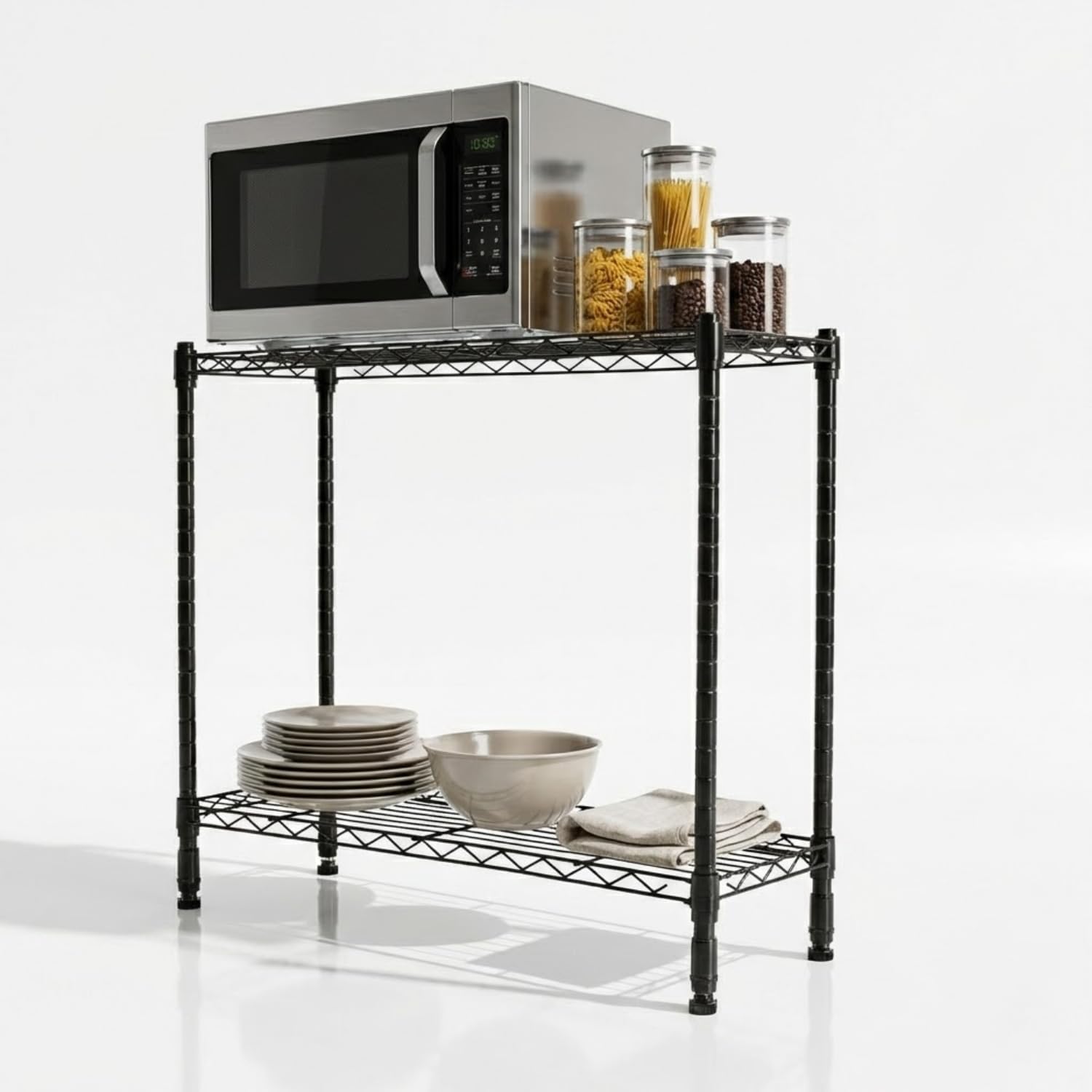 2 Shelf Multipurpose Storage Rack Microwave Oven Stand For Kitchen/Oven Stand/Kitchen Counter Top Stand/Spice Rack/With FREE Shelf liners For Metal Rack Size -27x17x24 Inch, Black-image-36