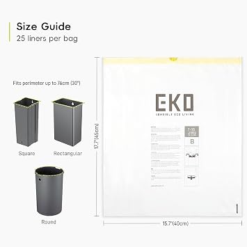 EKO 7-10 Litre Drawstring Bin Bags, Heavy Duty Bin Liners for Slim Kitchen and Bathroom Bins, Leakproof and Tear-Resistant for Waste & Recycling, Unscented Food Waste Bags, 25 Count, Code B, White