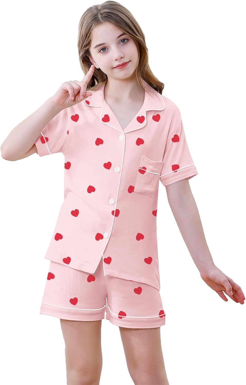 Schbbbta Girls Button Down Pajamas Set Kids 2 Piece Bamboo Viscose Cotton Short Sleeve Pjs Soft Sleepwear Loungewear - Image 4