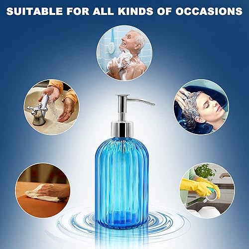 Miniatura 4 de 2 Pack Blue Glass Soap Dispenser Bottle with Pump, 14 Oz Refillable Liquid Hand Jar Dispenser for Bathroom, Countertop, Kitchen, Laundry Room