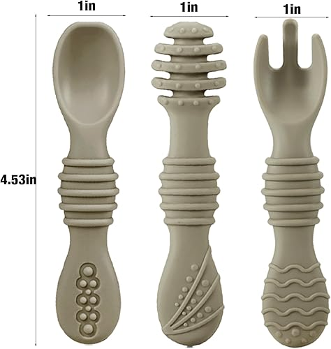 Miniatura 3 de PandaEar Juego de 6 cucharas y tenedores de silicona para bebés (paquete de 6) | Utensilios de autoalimentación de silicona sin BPA para bebés de 6