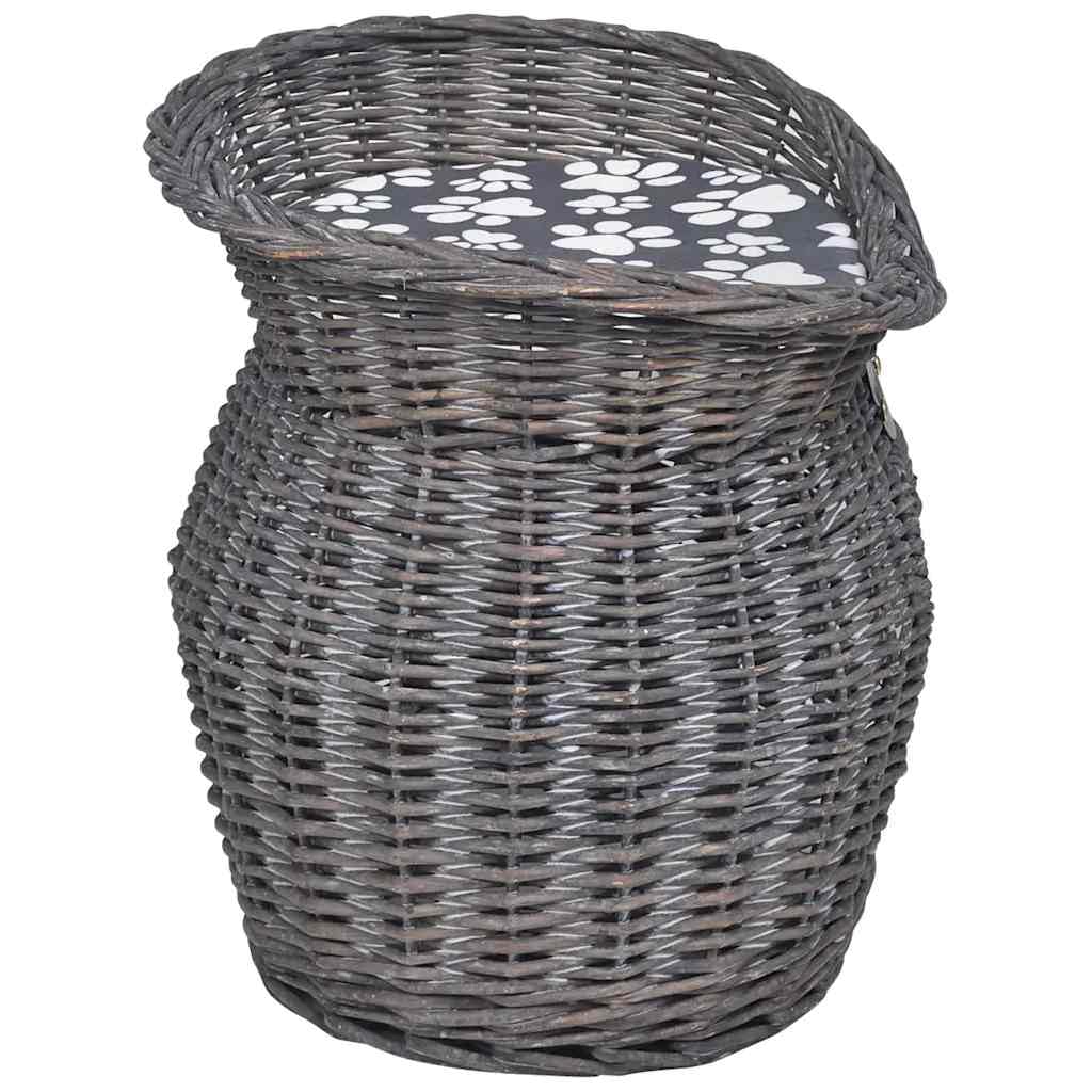 Cuccia per gatti in vimini con morbido cuscino, grigio, 44 x 33 x 34 cm, posto per dormire e rifugio, per gatti, gattini, cuccioli, facile da pulire, traspirante, accogliente, antiscivolo