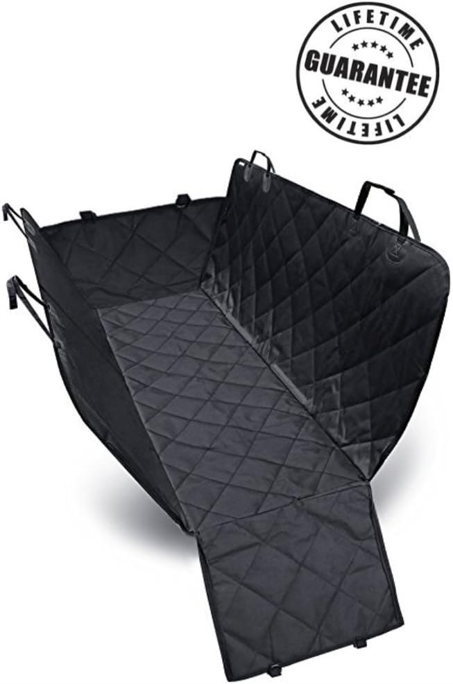 Three-way Car Seat Cover - BONUS Interior Side Door Protection - Convertible Hammock Style - Free Car Safety Belt & Collar Light - Pet…