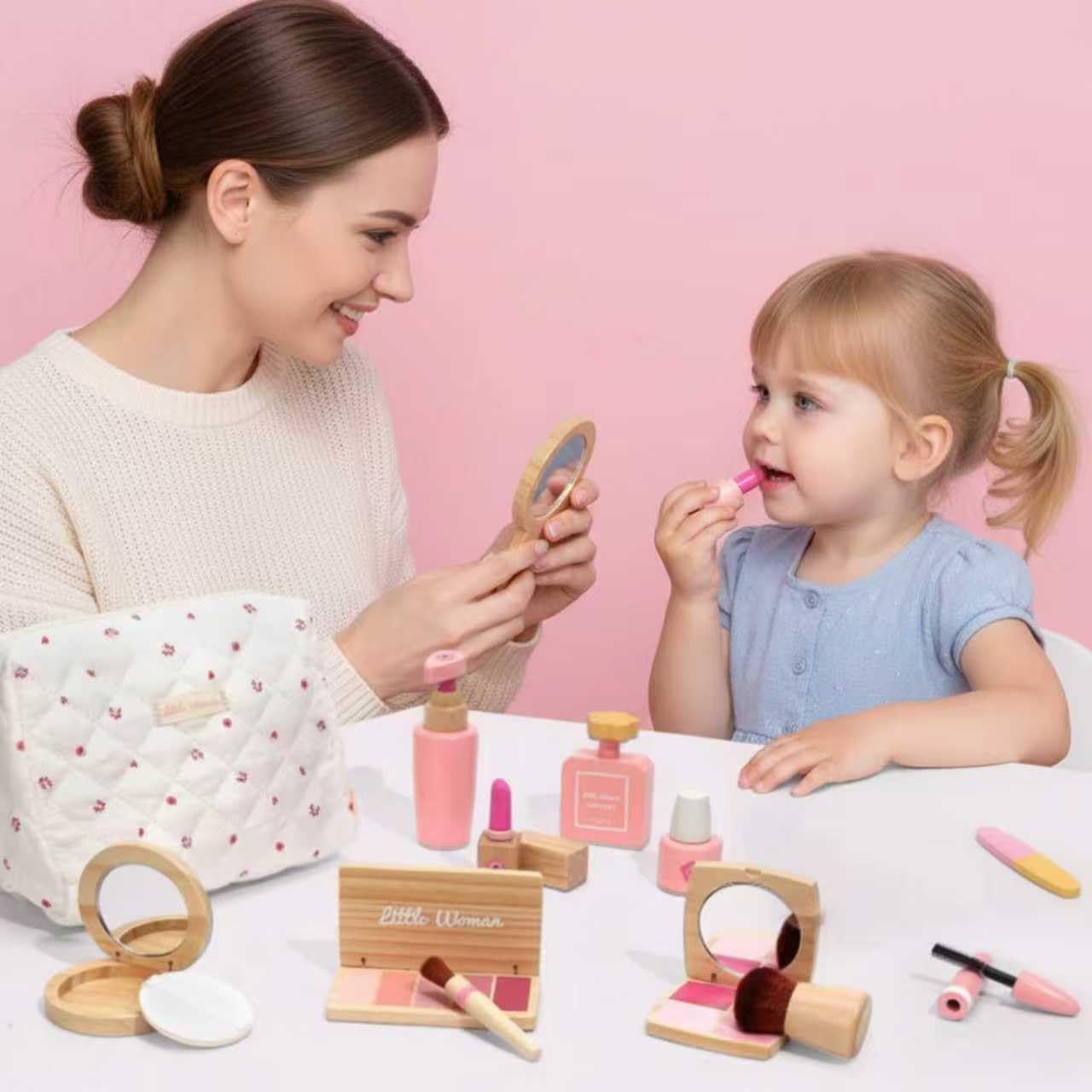 Wooden Pretend Makeup Kit Toddlers Realistic