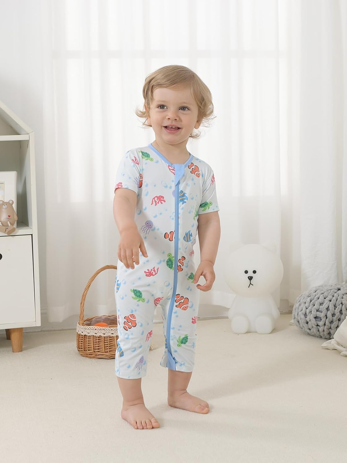 GUISBY Baby Romper 2-Pack, Soft Zipper Romper, Short Sleeve Footless Pajamas, Breathable Summer Infant Clothes 0–18 Months